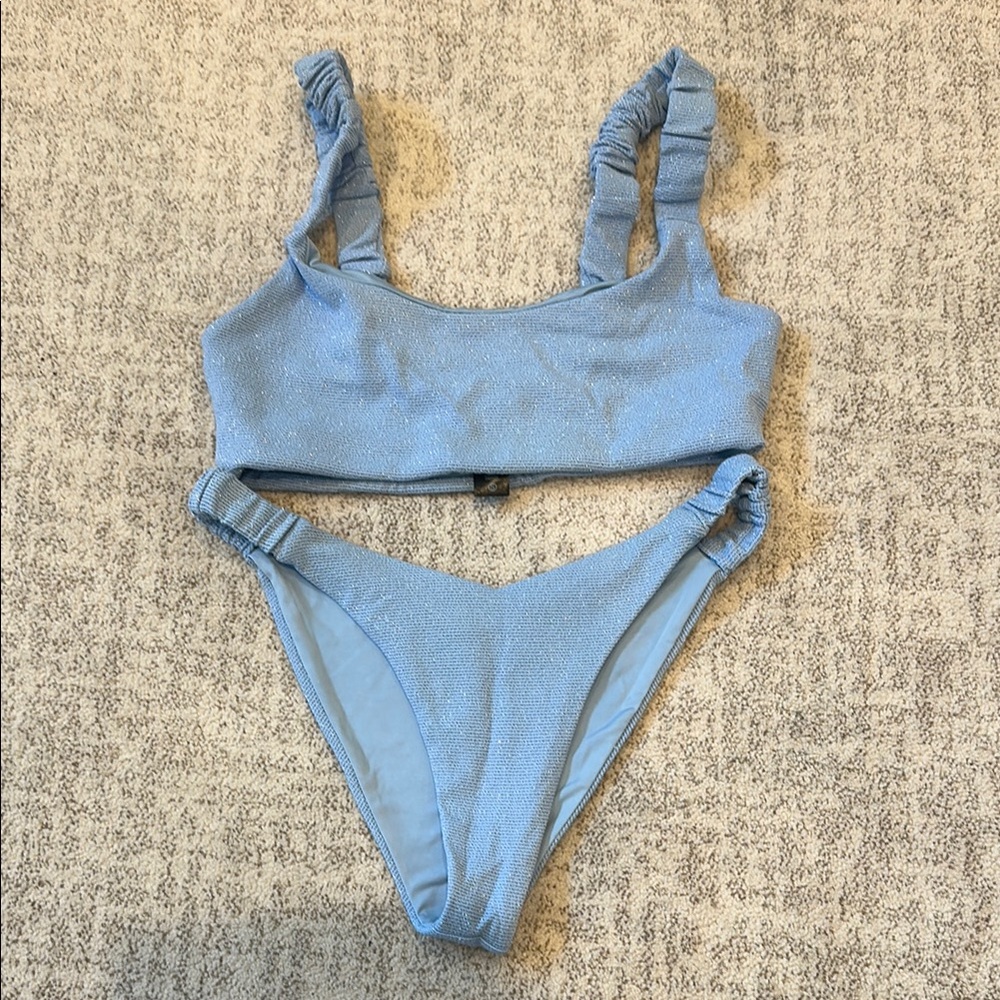 Beach Riot Sky Blue Shimmer Bikini, Small